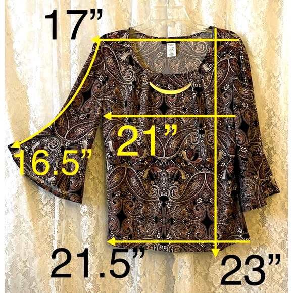 Theo & B Paisley Printed Boho Top Blouse new no tag Y2K look Size L - Picture 10 of 10